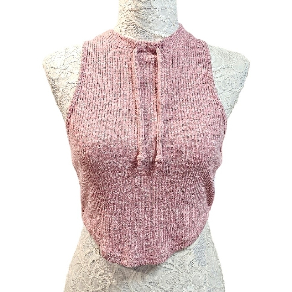 Gymshark Slounge Ribbed Pink Tie Mock Neck Sleeveless Crop Top Size Medium